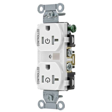 HUBBELL WIRING DEVICE-KELLEMS Straight Blade Devices, Receptacles, Duplex, Load Controlled, 20A 125V, 2-Pole 3-Wire Grounding, 5-20R, Back and Side Wired, White BR20C2WHITR